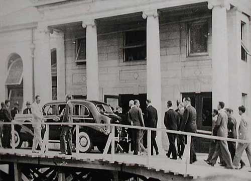 The President of the United States, Franklin D. Roosevelt, along with many dignitaries arrive